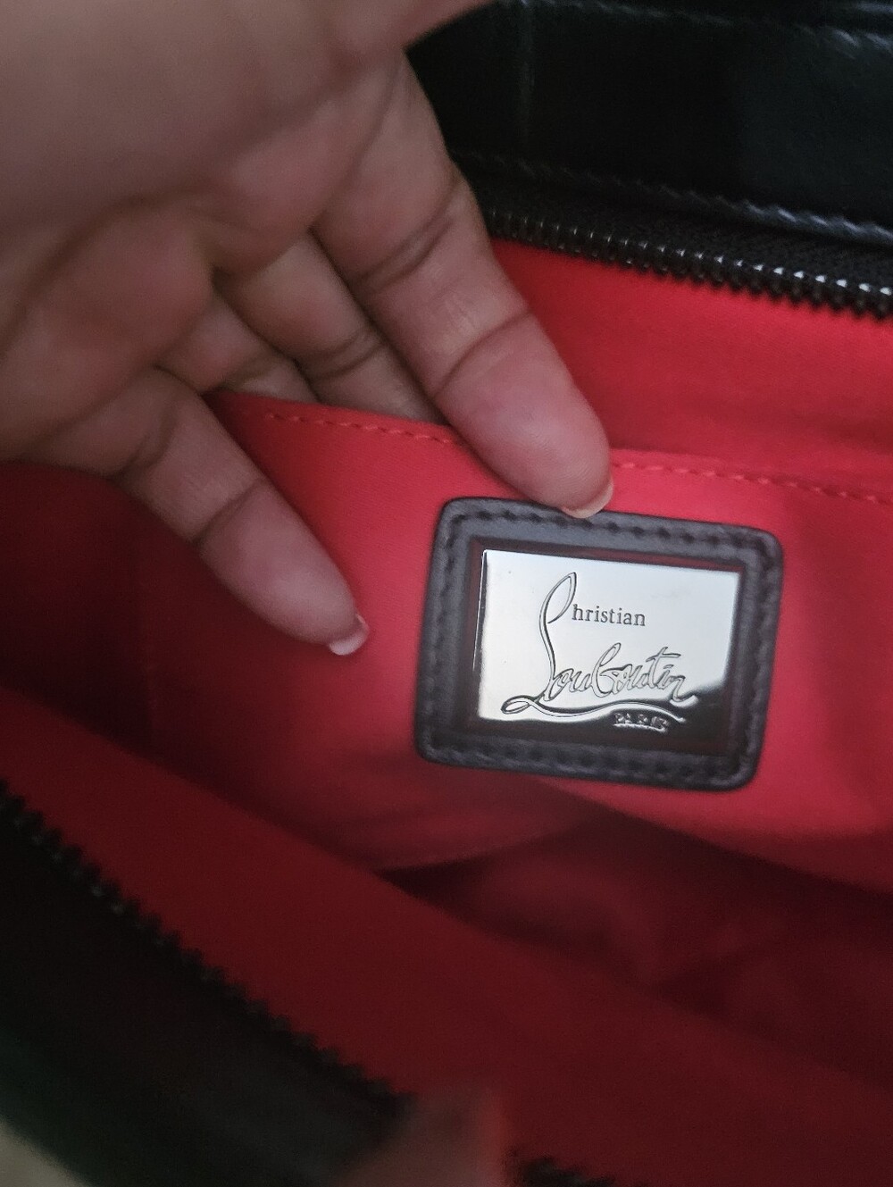Christian Louboutin Black-Studded Leather Clutch With Red Trim Strap - Picture 8 of 10